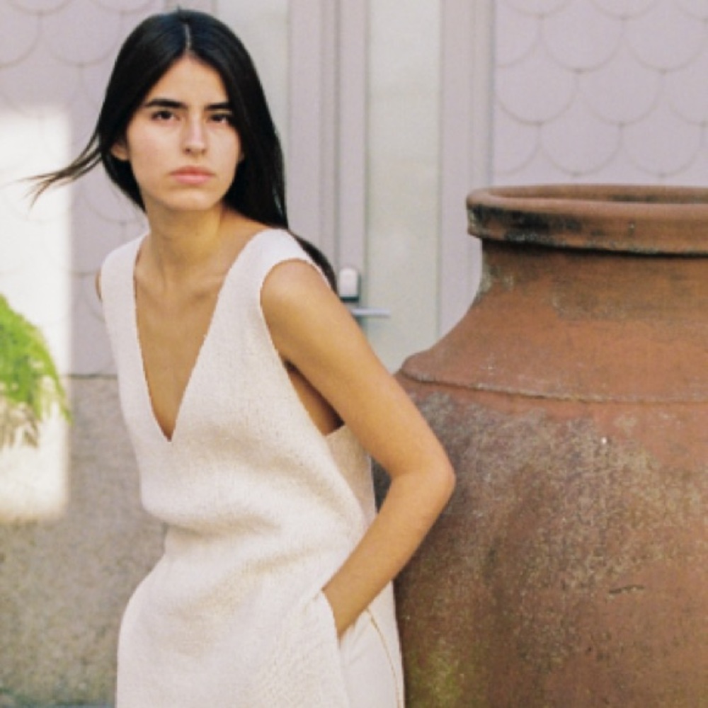 OZMA Knit Shell Tank Organic Cotton Boucle in Cream size M/L